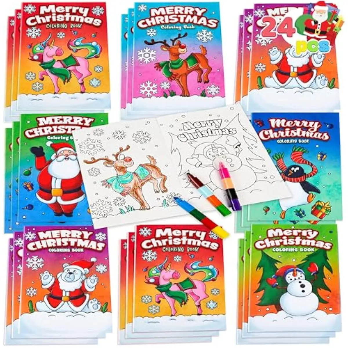 24 Pcs Christmas Coloring Book Bulk for Kids Mini Christmas Coloring Books in 6 Covers Great Gift Girls and Boys, Holiday Presents and Party Favors