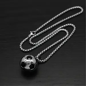 Stainless Steel 3D Soccer Football Pendant Necklace Trendy Sporty Gift for Men Teen Boys Aesthetic Jewelry