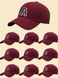 Burgundy Classic Embroidered A-Z 26 Letters Adjustable Baseball Cap Street Trendy Sun Hat Men Women Casual Fashion Accessory All Season Wear