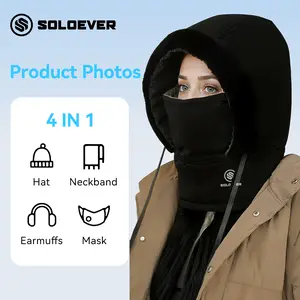 SOLOEVER 3-in-1 Thermal Plush Balaclava Windproof Waterproof Winter Adjustable Hat Warm Head Fit for Men Women Unisex Design Ideal for Outdoor Activities Windproof Winter Hat