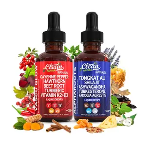 Clean Nutra Cardio Energy Duo | Cayenne Pepper, Hawthorn, Tongkat Ali, Shilajit & More for Blood Flow & Daily Stamina Liquid Drops [Vascu Glow + Alpha Roots]