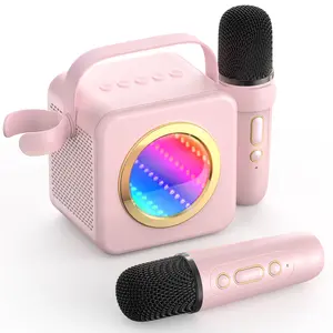 Karaoke Machine Gifts for Kids Adults: Bluetooth Speaker with Wireless Microphones Deep Bass and LED Light Mini Karaoke Machine Birthday Gifts for Girls Boys Audio Smartphone