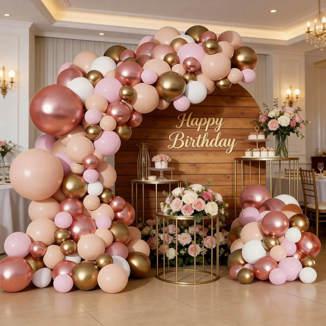 115pcs Rose Gold Balloon Wreath Set, Metallic Gold Bare Balloons, Metallic Latex Balloon, Wedding, Birthday, Party Decorations, Balloon Arches Decorations, Balloon Arch Kits, Balloon Garland Kit