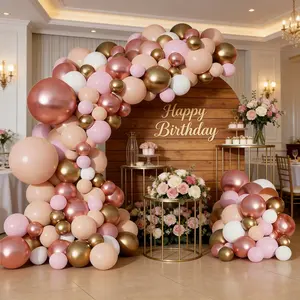 115pcs Rose Gold Balloon Wreath Set, Metallic Gold Bare Balloons, Wedding, Birthday, Party Decorations