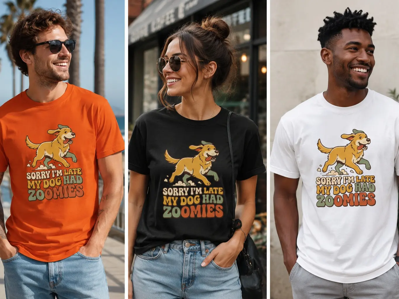 Running Doggy Sorry My Dog Had The Zoomies T-Shirt | Cute Dog Graphic Tee Classic Cotton Fabric Knit Menswear Breathable Man Tshirt Streetwear