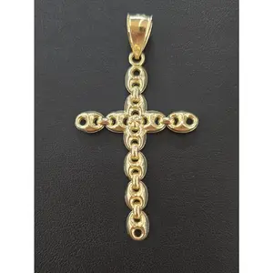 10k Gold Puffed Mariner Link Style Cross Pendant