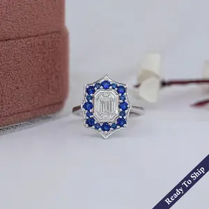 Bezel Set Old Mine Emerald Diamond Halo Gemstone Ring