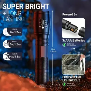 Outdoor LED Flashlight T6 Rechargeable Zoomable Mini High Lumen Torch Light