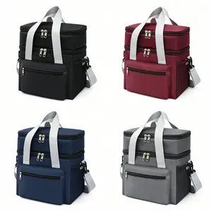 13.8L Double Layer Insulated Lunch Bag, Leakproof Waterproof Thermal Cooler with Aluminum Foil, Reusable Tote for Work, School, Travel & Picnic