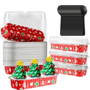 Cupcake Liners with Lids, 50PCS 6.8OZ Disposable Mini Cake Pans Disposable Aluminum Foil Baking Cups with Lids Aluminum Loaf Pans for Brithday