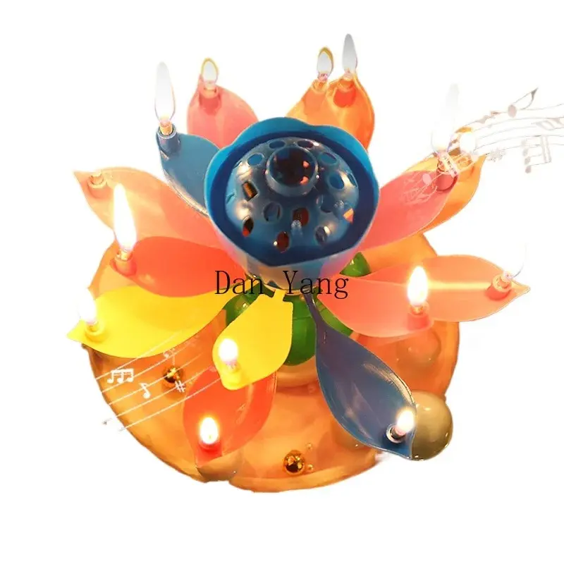 DY Lotus Happy Birthday Cake Candle Children's Blossom Spinning Singing Creative Romantic Lotus Belt Music