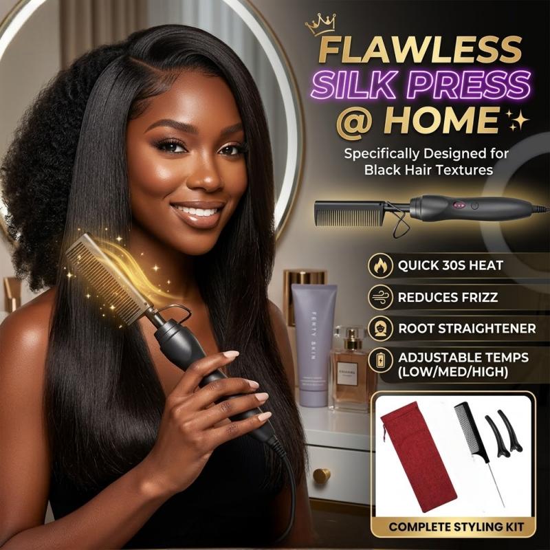Professional Hot Comb for Black Hair, Electric Hair Straightener Comb for Wigs, Natural Hair, Silk Press & Edge Styling Professional Hot Comb for Black Hair, Electric Hair Straightener Comb for Wigs, Natural Hair, Silk Press & Edge Styling