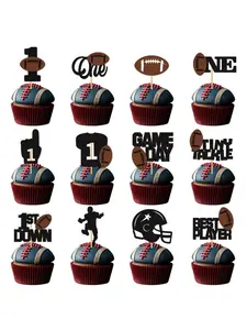 Super Bowl Party Decorations Set, 12-Piece Cake Topper & Flag Picks, All-Season Paper Chain Supplies, Cartoon Letter Design