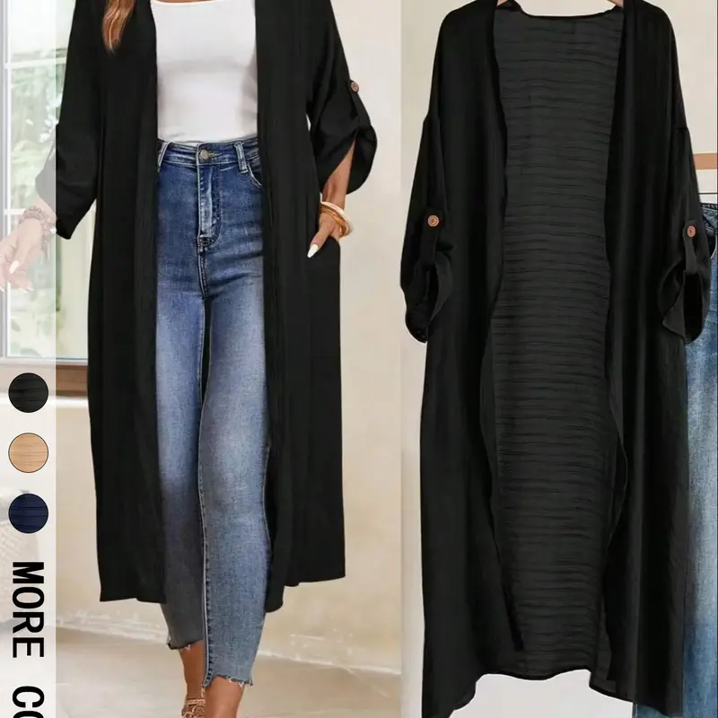 Lightweight Loose Baggy Textured Woven Long Sleeve Cardigan for Spring Summer Autumn, Versatile Basic Outerwear Jacket Garment Tops for Women, Ideal for Casual Outings Piece