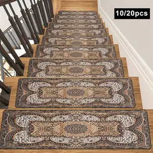 10 Pcs Non-Slip Stair Treads Mats, 8x30 Inch Washable Self-Adhesive Rugs, Boho Runner Rug, Anti-Mold, Safe for Seniors & Pets, Easy Clean