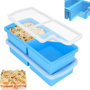 2 Cup Silicone Freezer Trays With Lid,Soup Freezer Container,Large Ice Cube Molds With Reinforced Steel Ring Top Perfect for Freezing Soups, Lasagnas, Casseroles.Dishwasher -Safe (2-count)