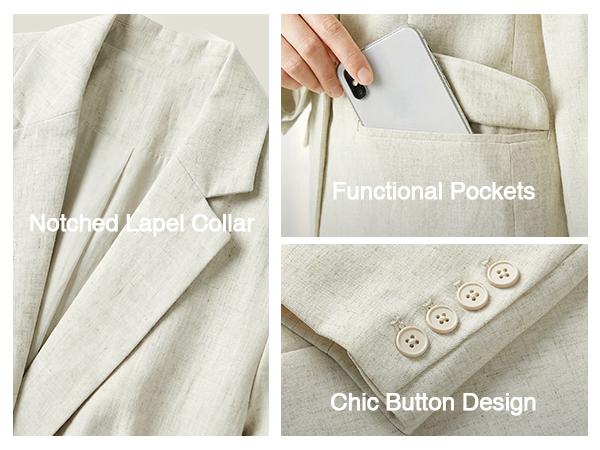 Arach&Cloz Women's Linen Blend Notched Lapel Open Front Blazers Work Business Casual Outfits 2026