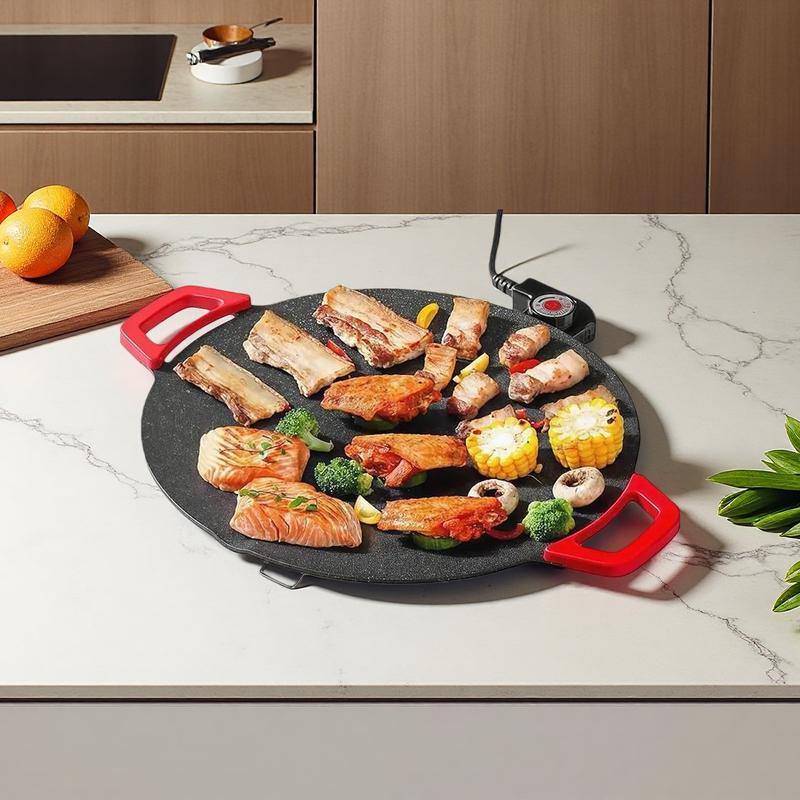 Hot Selling 110V Baking Pan! 14.2-inch Non-stick Round Baking Pan | Smokeless Hot Pot & BBQ | TikTok Kitchen Essential | ASMR Cooking!