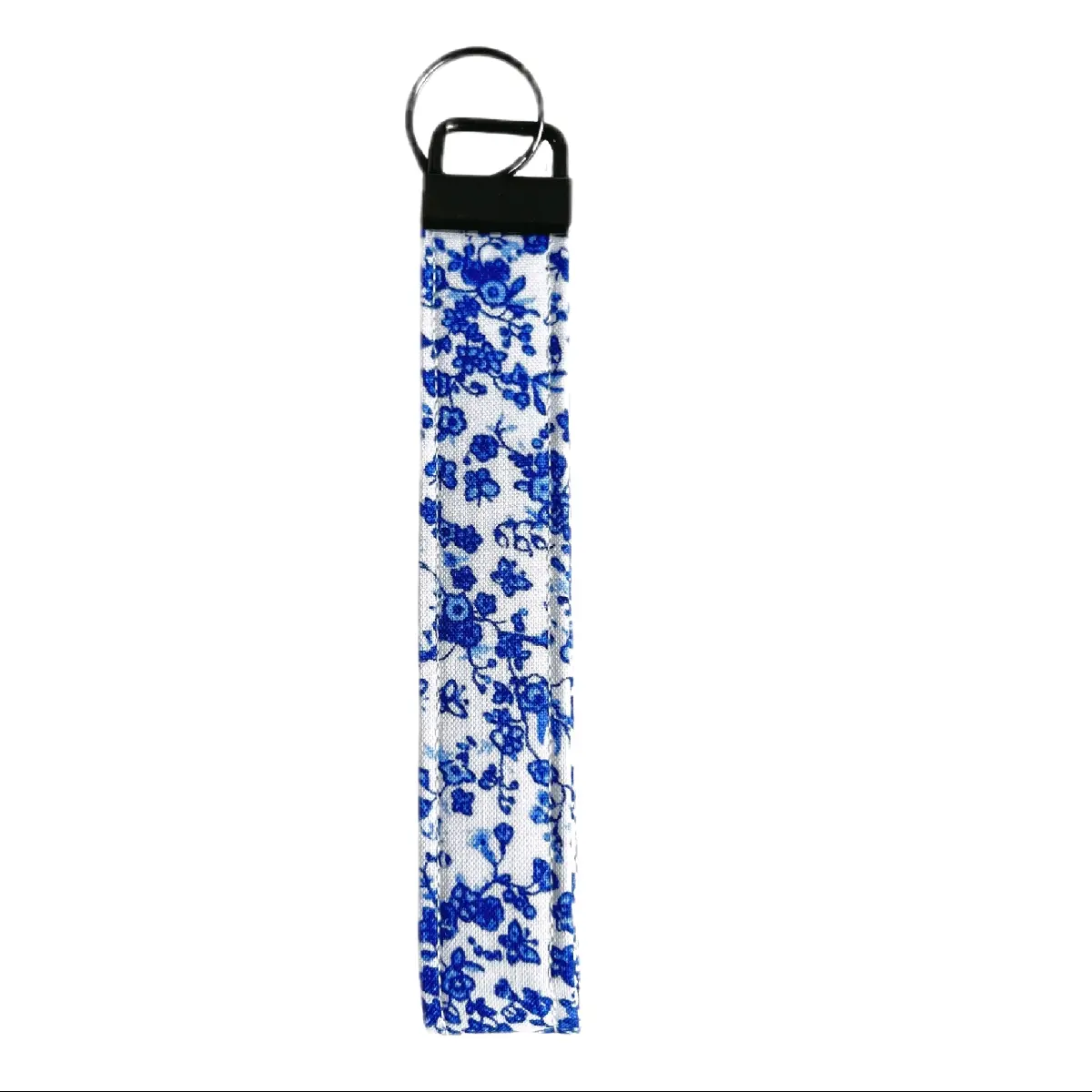 Blue Floral Fabric Keychain Wristlet for Fashion and Practicality Enthusiasts