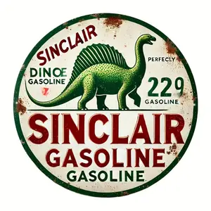 Vintage Dino Gasoline Tin Sign, Rustic Garage Decor, Durable Aluminum, Antique Collectible for Car Enthusiasts, Vintage Garage Signs, Vintage Metal Sign