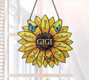 Custom Sunflower Acrylic Suncatcher - Custom Family Names Window Art - Stained Acrylic Flower Decor - Mother's Day Gift for Grandma & Mom
