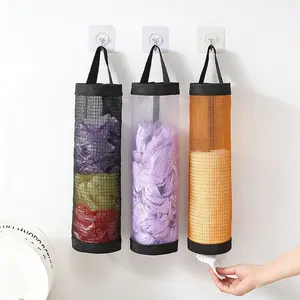 Free 2 Self-Adhesive Hooks,2 Counts Plastic Bag Storage Bag,Hanging Foldable Mesh Bag,Garbage Bag Organizer,Kitchen Storage Bag,Kitchen Organizer,Household Items.