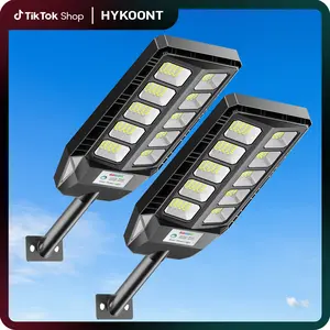 Hykoont Solar Street Lights Outdoor Waterproof, 6500K Solar Powered Street Lights with Remote Control, Dusk to Dawn Solar Flood Light Motion Sensor Solar Parking Lot Lights for Yard, Deck, Garden Lighting Safety Modern