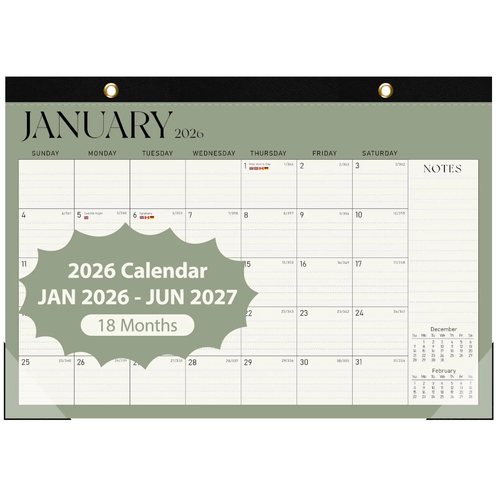 17"x12" 2026-2027 Monthly Desk & Wall Calendar - FSC Paper, Hanging Holes, Office Organizer, Homeschool Planner (Jan 2026-Jun 2027), Teachers' Tool, Personalized Gift Option