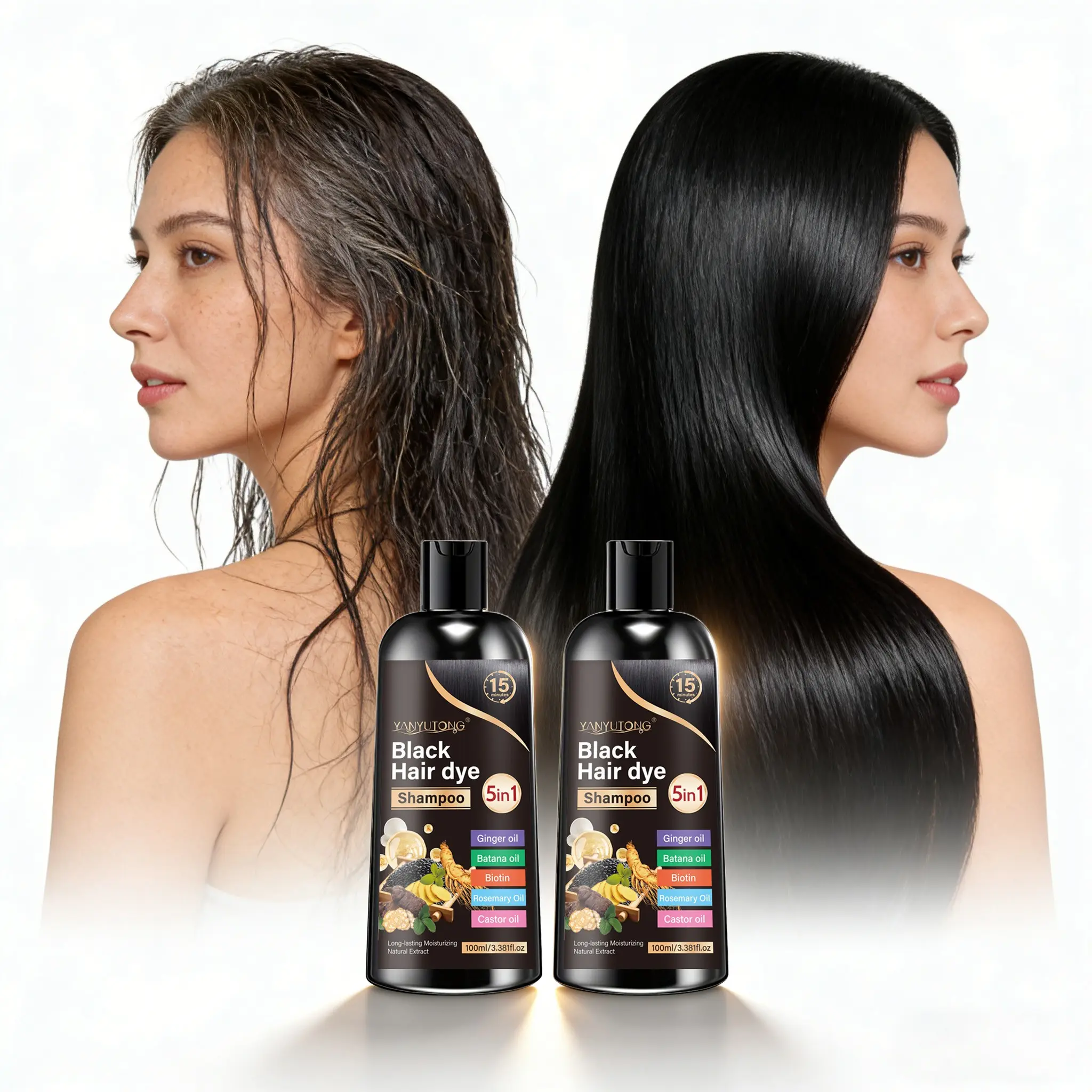 100ml 5-in-1 Hair Dye Shampoo | Ginger & Batana Oil + Biotin | 15-20 Mins Color | Cover Grays | Lock Color & Nourish | Smooth Hydrated | All Hair Types | Unisex Haircare