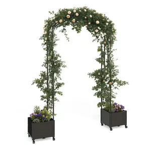 Garvee Heavy Duty Metal Garden Arch Trellis with Planter Boxes – 3.9 x 7.9 FT Outdoor Metal Arbor on Wheels, Perfect for Wedding and Event Decoration, Pergola Archway for Garden, Yard, Pathway, and Backyard