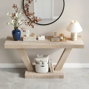 60-Inch Rustic Wood Entryway Console Table - 60"x15.6"x31.5" Narrow Farmhouse Desk, Rectangular Top, Pedestal Base, Protective Pads, Easy Setup for Entrance, Living Room