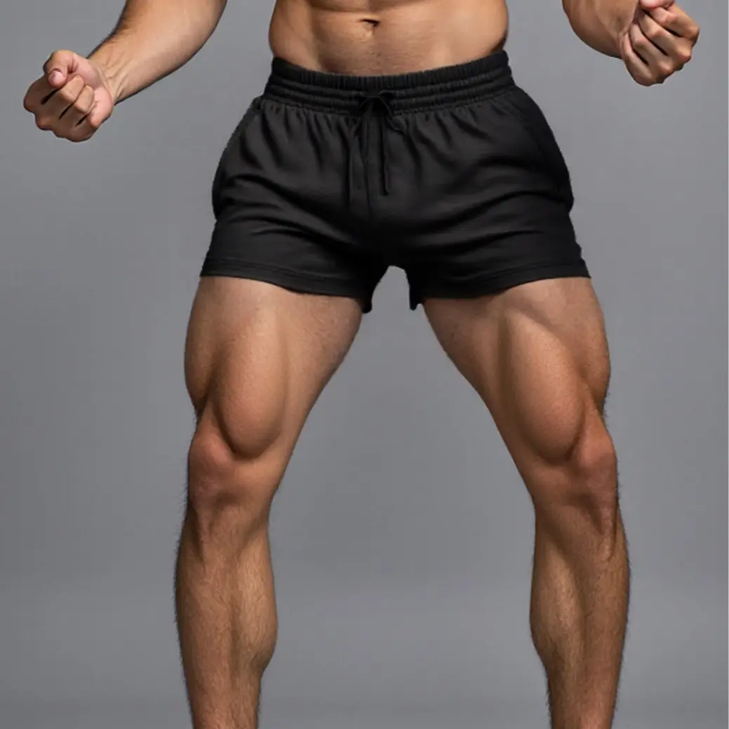 Men's High-Waisted Twill Elastized Athletic Performance Shorts - 3-in Inseam Wide-Leg Cut, Loose, Stretchy, Dry-Fit, Quick-Drying, Breathable, Sweat-Wicking, Solid-Color, Washable, Durable, Non-Deforming, Non-Creasing for Weightlifting, Outdoor Running