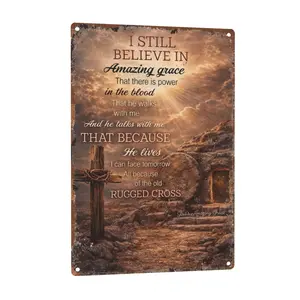 I Still Believe In Amazing Grace Empty Tomb Aluminum Metal Sign - 8x12 Inch Retro Vintage Wall Decor for Christian Home, Church, Easter - Religious Inspirational Gift