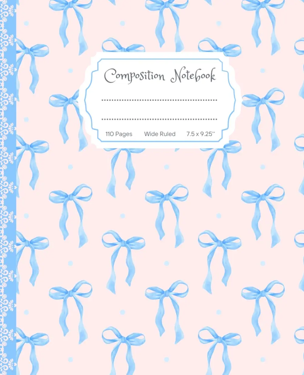 Super Cute Preppy Aesthetic Composition Notebook with Blue & Pink Pastel Coquette Bows: Wide Ruled Journal for Girls, Kids, Teens; Y2K Cool Girly School Supply