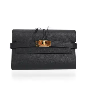 Pre-owned HERMÈS Calfskin Wallets Kelly Wallet Black 95574767 hz