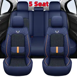 Luxury Waterproof Car Seat Cover - 5 Seat PU Leather Anti-Wrinkle Silky Texture Breathable Full Wrap for All Seats Comfortable Lumbar Support