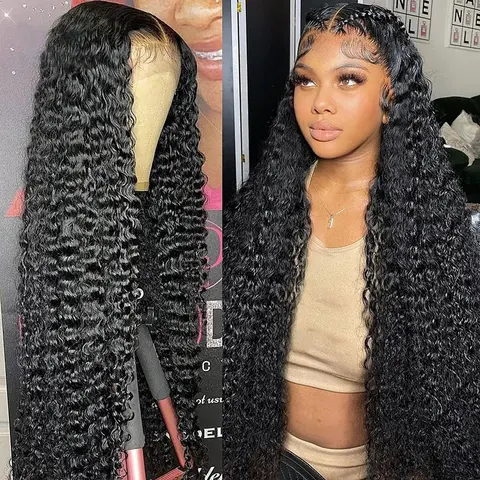 Women's HD Transparent Lace Front Human Hair Curly Wig - 34-36 in, 13x4/13x6 Lace Area, 180 High Density, Deep/Water Wave, Effortless Yet Glamorous Look, Blends Seamlessly With Skin Tone, Easy Styling, Bounce & Volume
