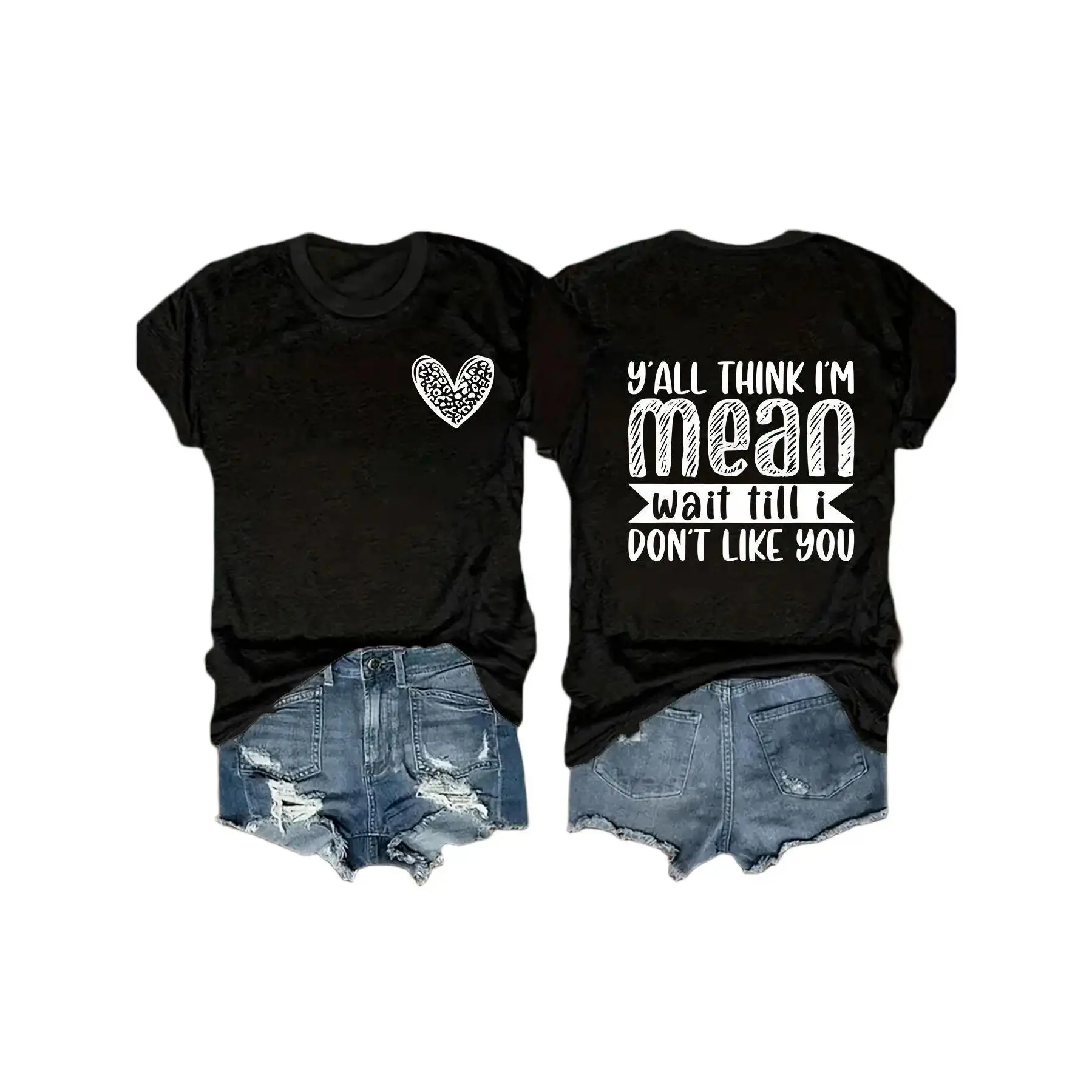 Women's Graphic Tee, Minimalist Athletic Cotton T-Shirt with Funny "Y’all Think I’m Mean" Sarcastic Quote, Custom-Made Unisex DTG Print Gift