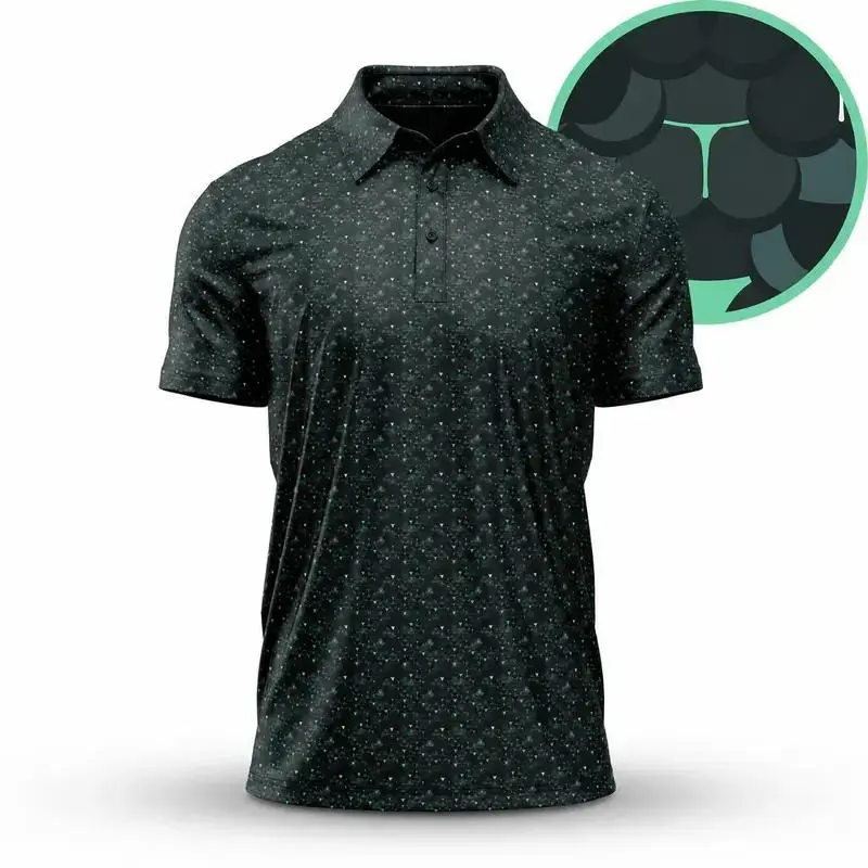 Stylish Men's Dark Pattern Polo Breathable Golf Tee Perfect Casual Gift For Him