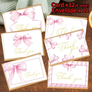 12 Pcs Bow Tie Thank You Cards with Envelopes, Watercolor Bow Greeting Cards, Floral Note Cards for Baby Shower Wedding Party Supplies ()