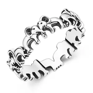 NARMO S925 Silver Plated Elephant Ring for Women Girls - Animal Totem Love Ring, Cute Wildlife Jewelry Gift, Bohemian Nature Style Jewelry