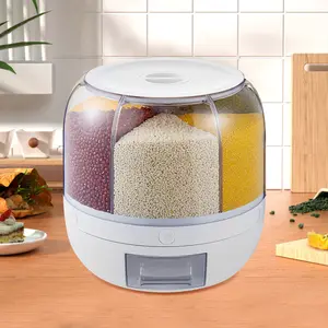 6 Grid Grains Dispenser 13 lbs Capacity, 10.23x10.62in Clear Rotating Container for Rice Beans Kitchen Storage