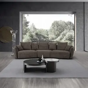 Acme LV03250 3 PC Bash Macca Anthology Boucle Fabric Sectional Sofa with Large Rounded Ends & Round Coffee Table 145" x 42" D x 33" H for Comfort and Style