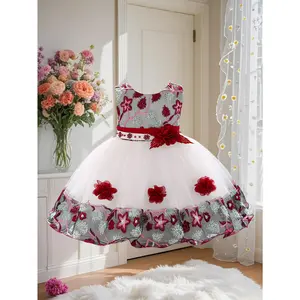 Adorable Toddler Girl Princess Dress, Flower and Bead Embellished Toddler Princess Dress