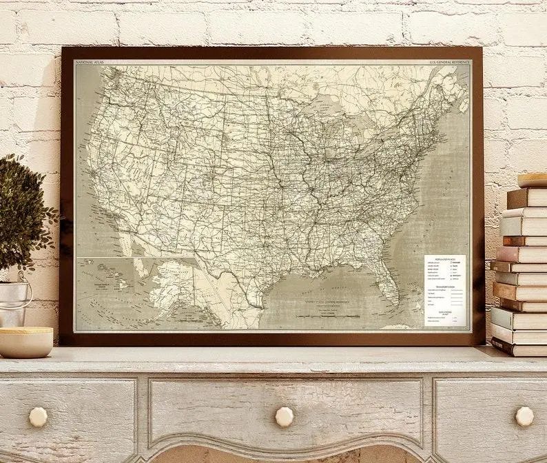 USA Travel Map Vintage look  Map Large Wall art Wedding Travel New Home Gift United States Map Map art office decor large wall map of USA Poster