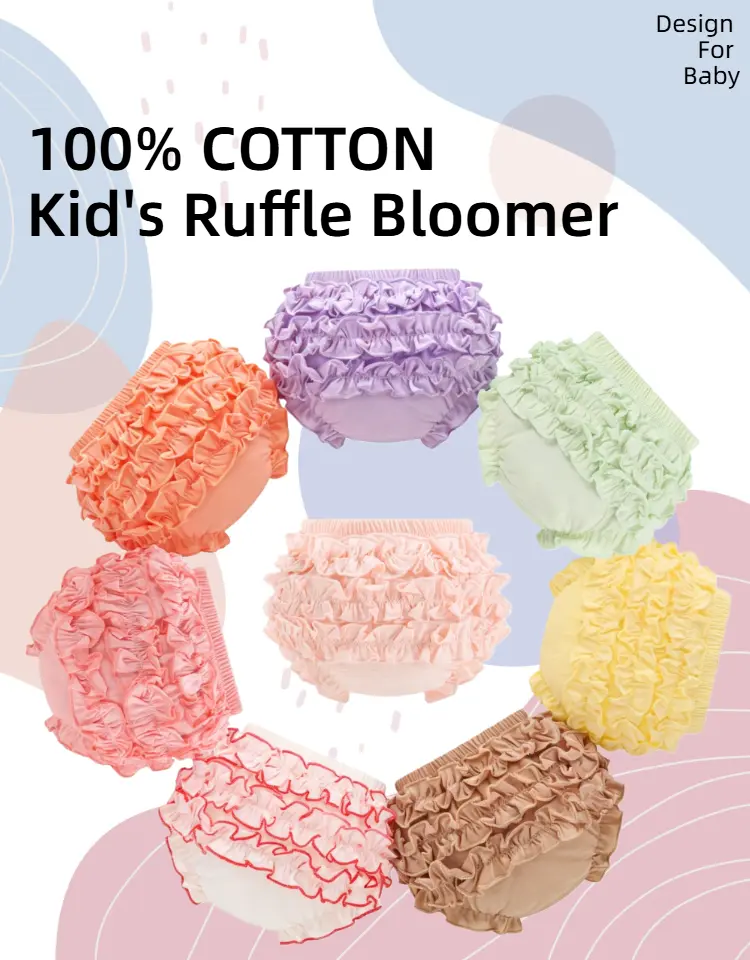 8-Pack Cotton Underwear for Infant Baby Girl's Big Ruffle Bloomers Solid Kid's Undies Breathbale Panties Plain Birthday Clothes for Toddler Gift
