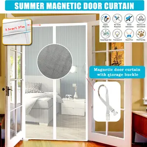 Summer Magnetic Door Curtain 2D Household Mosquito Insect Proof Screen Door with Storage Buckle No Drilling Easy Install Ventilated Breathable Home Decoration
