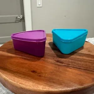 Tupperware Set of 2 Small Triangle Storage Containers Purple & Blue for Efficient Food Organization