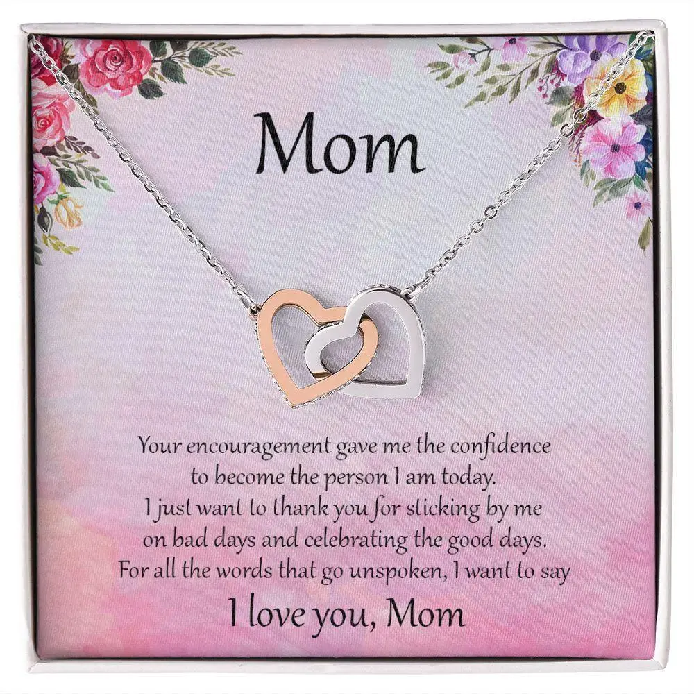 Gift for Mom - Unspoken Words - Interlocking Hearts Necklace Message Card Gift Box