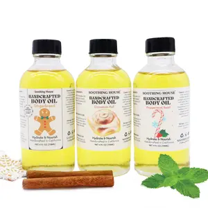 Cozy Trio Body Oil Variety Pack Bundle: Peppermint Swirl, Cinnamon Roll, and Gingerbread Cookie, 3 Bottles with Droppers Moisturize Nourishing Body Care Scent Fragrance Gift Luxury Aroma Body Care Silky Smooth Moisturizer Scented